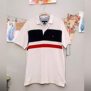 Brand New! Tommy Hilfiger Polo, sz Lrg. White with Navy & Red. Never worn!